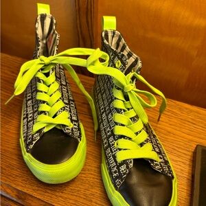 Black and Neon Green Beetlejuice High-Top Sneakers